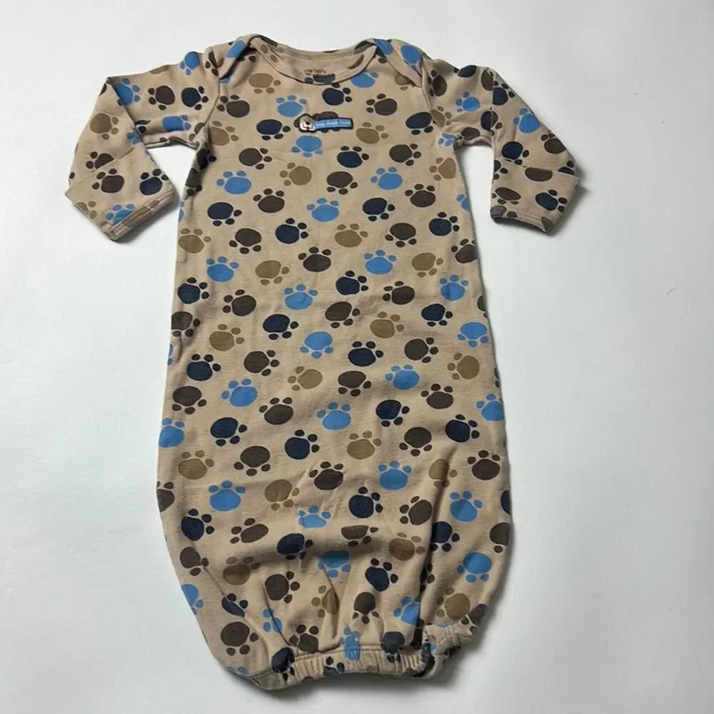 Carter's Baby Animal Paws Long Sleeve Crewneck One-piece Sz 0-3M